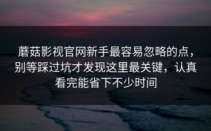 蘑菇影视官网新手最容易忽略的点，别等踩过坑才发现这里最关键，认真看完能省下不少时间