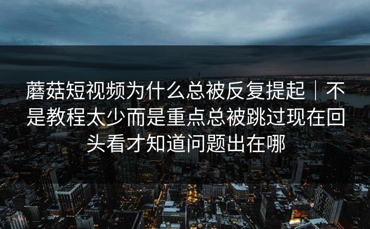 蘑菇短视频为什么总被反复提起｜不是教程太少而是重点总被跳过现在回头看才知道问题出在哪