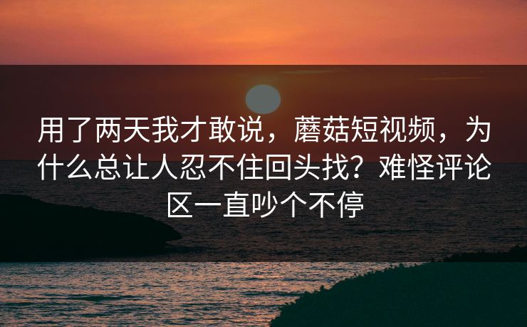 用了两天我才敢说，蘑菇短视频，为什么总让人忍不住回头找？难怪评论区一直吵个不停