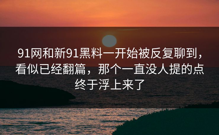 91网和新91黑料一开始被反复聊到，看似已经翻篇，那个一直没人提的点终于浮上来了