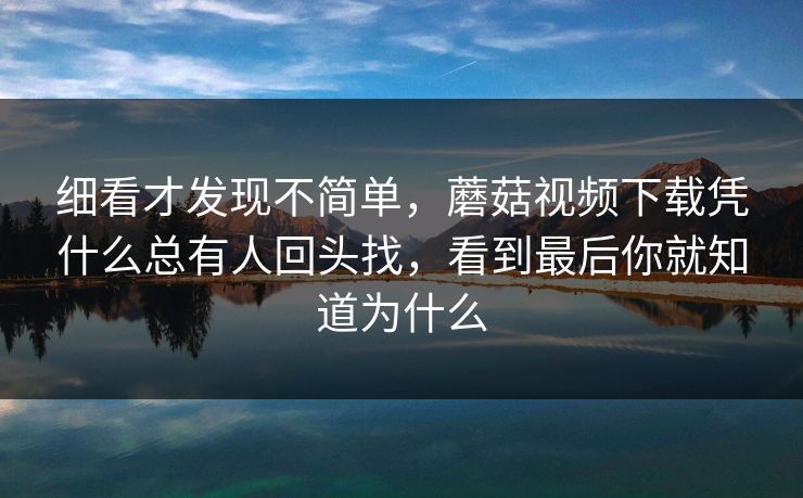 细看才发现不简单,蘑菇视频下载凭什么总有人回头找,看到最后你就知道为什么 细看才发现不简单,蘑菇视频下载凭什么总有人回头找,看到最后你就知道为什么