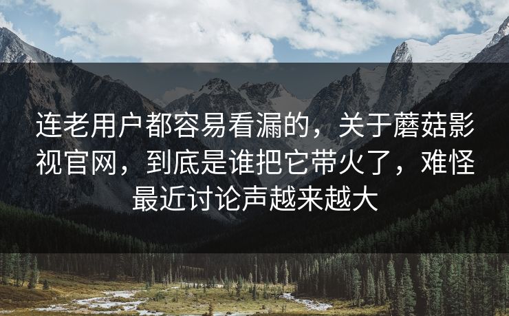 连老用户都容易看漏的，关于蘑菇影视官网，到底是谁把它带火了，难怪最近讨论声越来越大